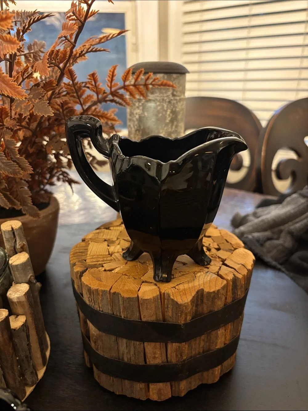 Vintage Black Ceramic Creamer and Sugar Set
